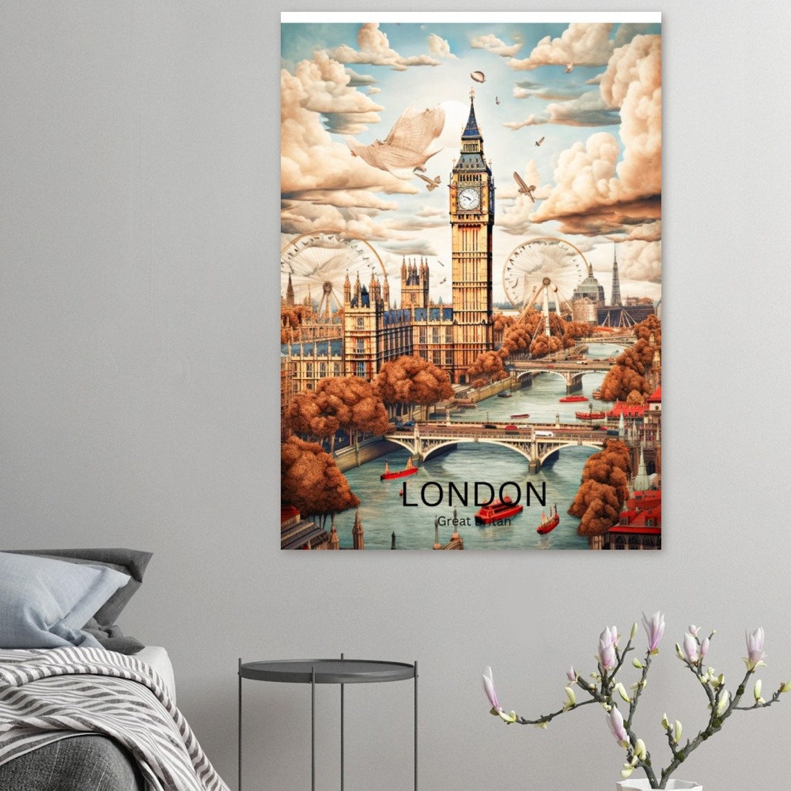 London City Print United Kingdom Travel Poster Wall Art Vintage Poster Big Ben England Art Print London Travel Memories - Image 3