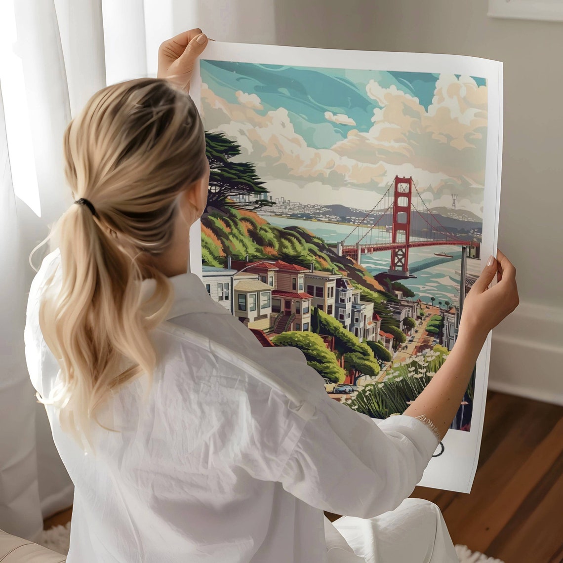San Francisco USA Golden Gate Bridge Colorful Steep Street Poster - Image 4