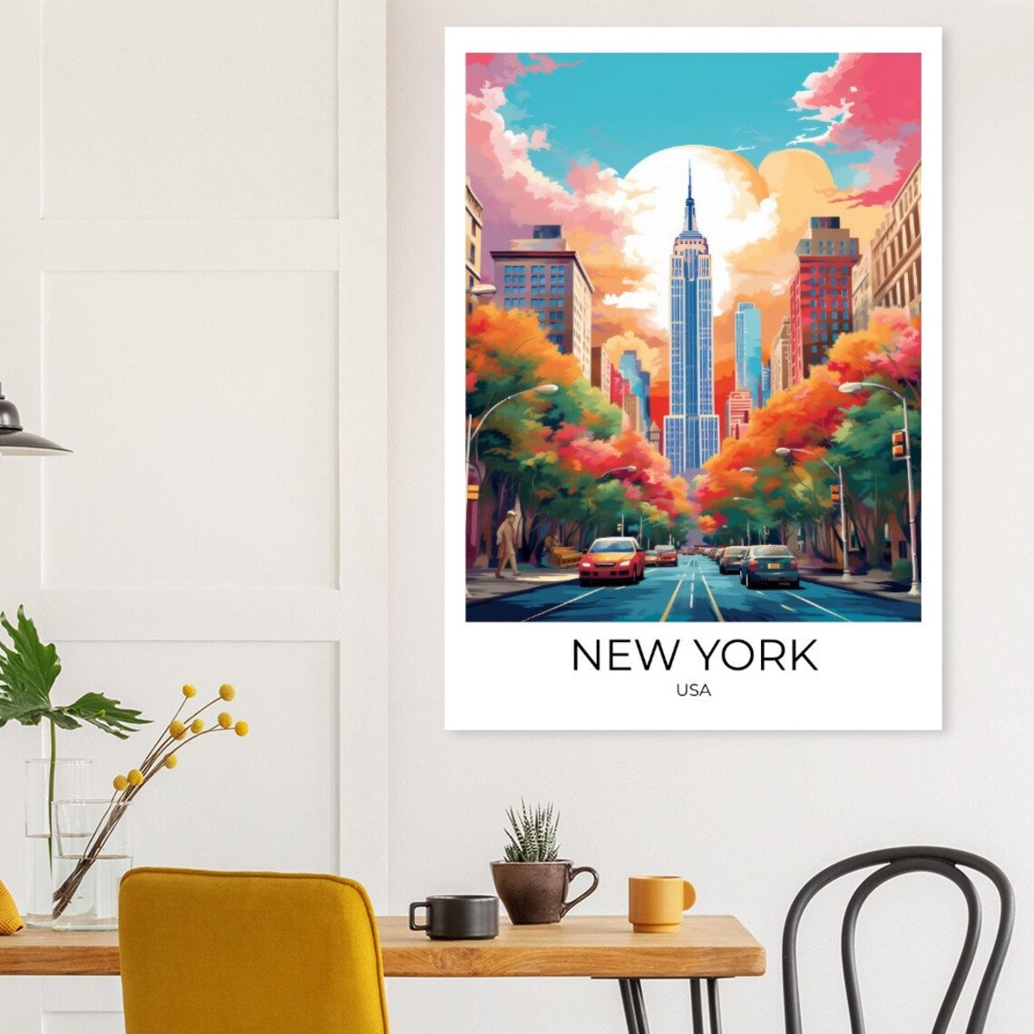 New York Empire State Building Street Sunset USA Travel Poster - Image 3