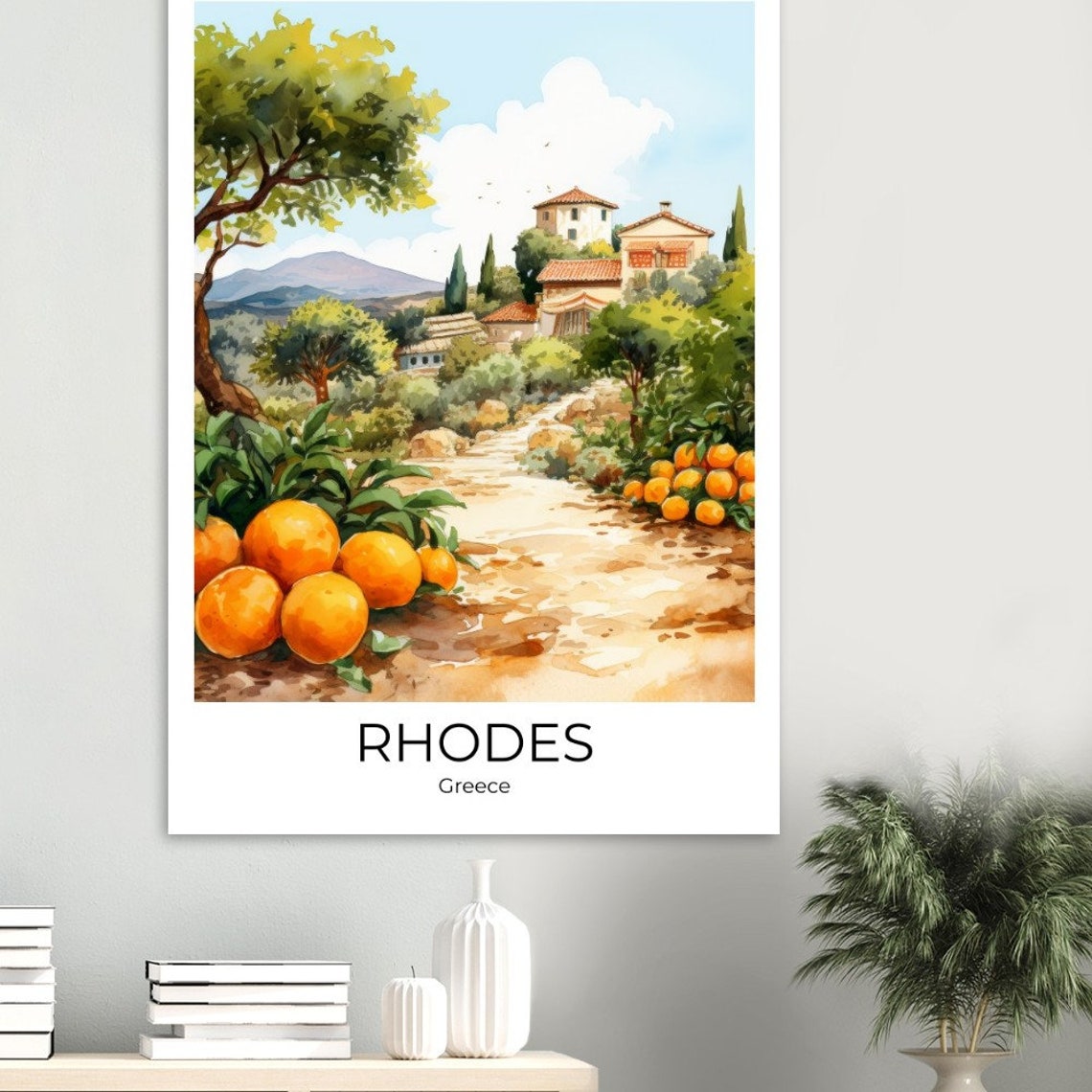 Rhodes Orange Plantation Travel Poster Watercolor Travel Print Wall Art Fineart Print Rhodes Wallart Rhodes Gift - Image 4