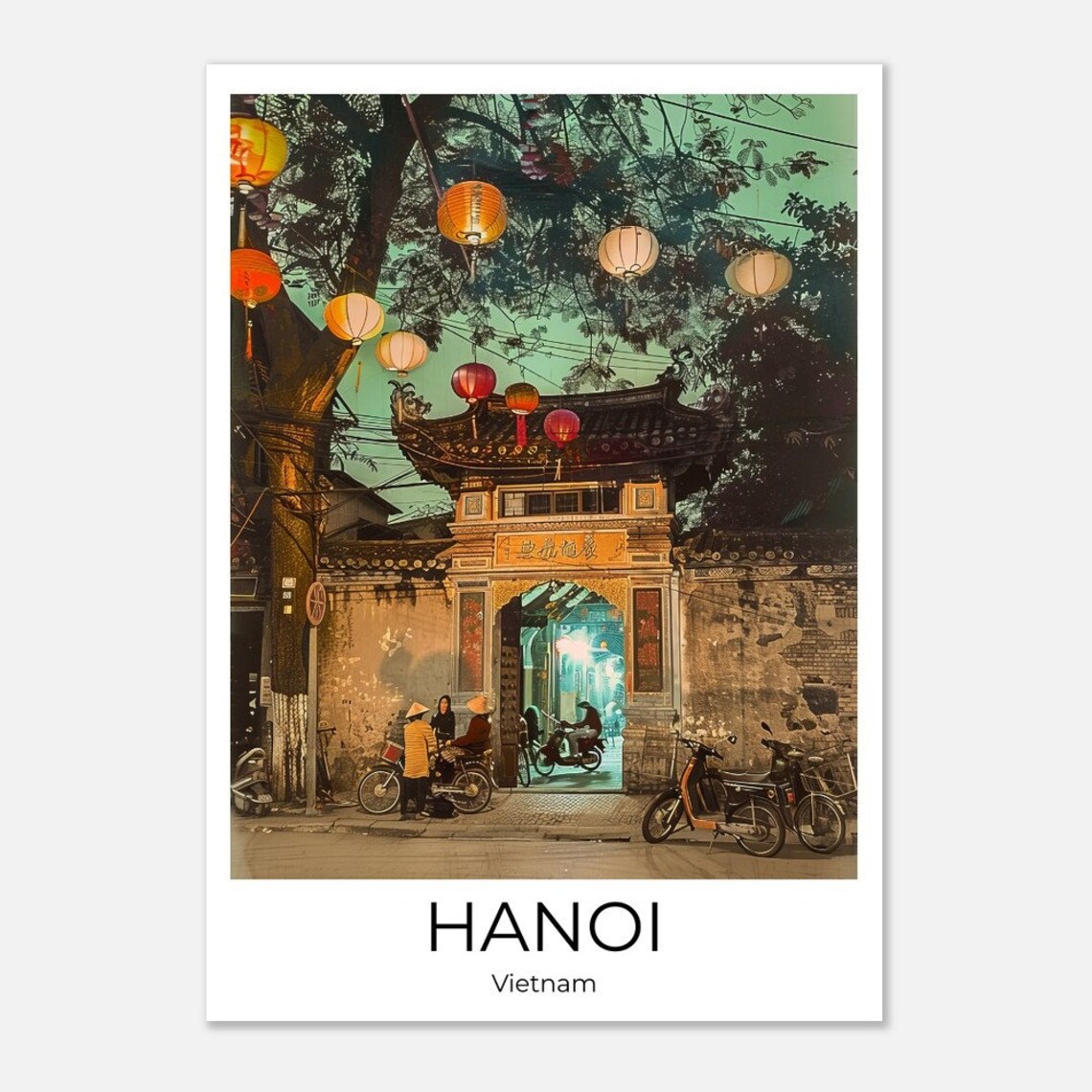 Hanoi Vietnam Night Lantern Temple Gate Street Photography Poster - Image 3