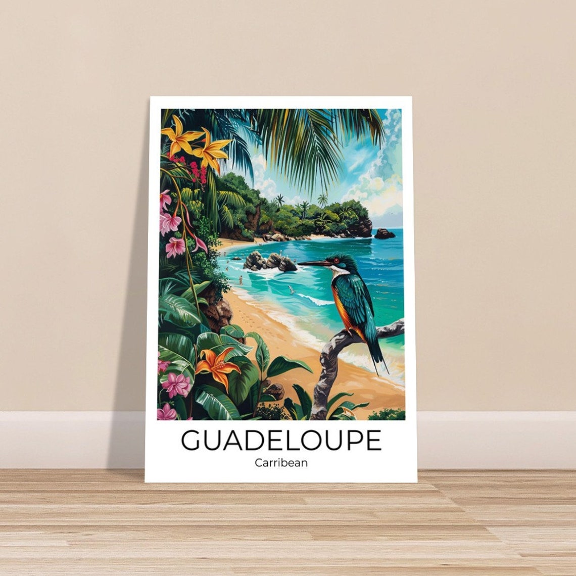 Guadeloupe Caribbean Tropical Beach Kingfisher Flower Paradise Poster - Image 3