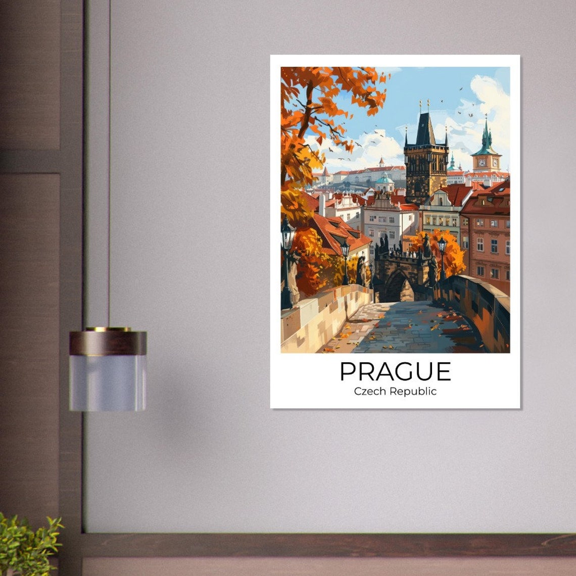 Prague Charles Bridge in Autumn Foliage Czech Republic Travel Poster - Image 2