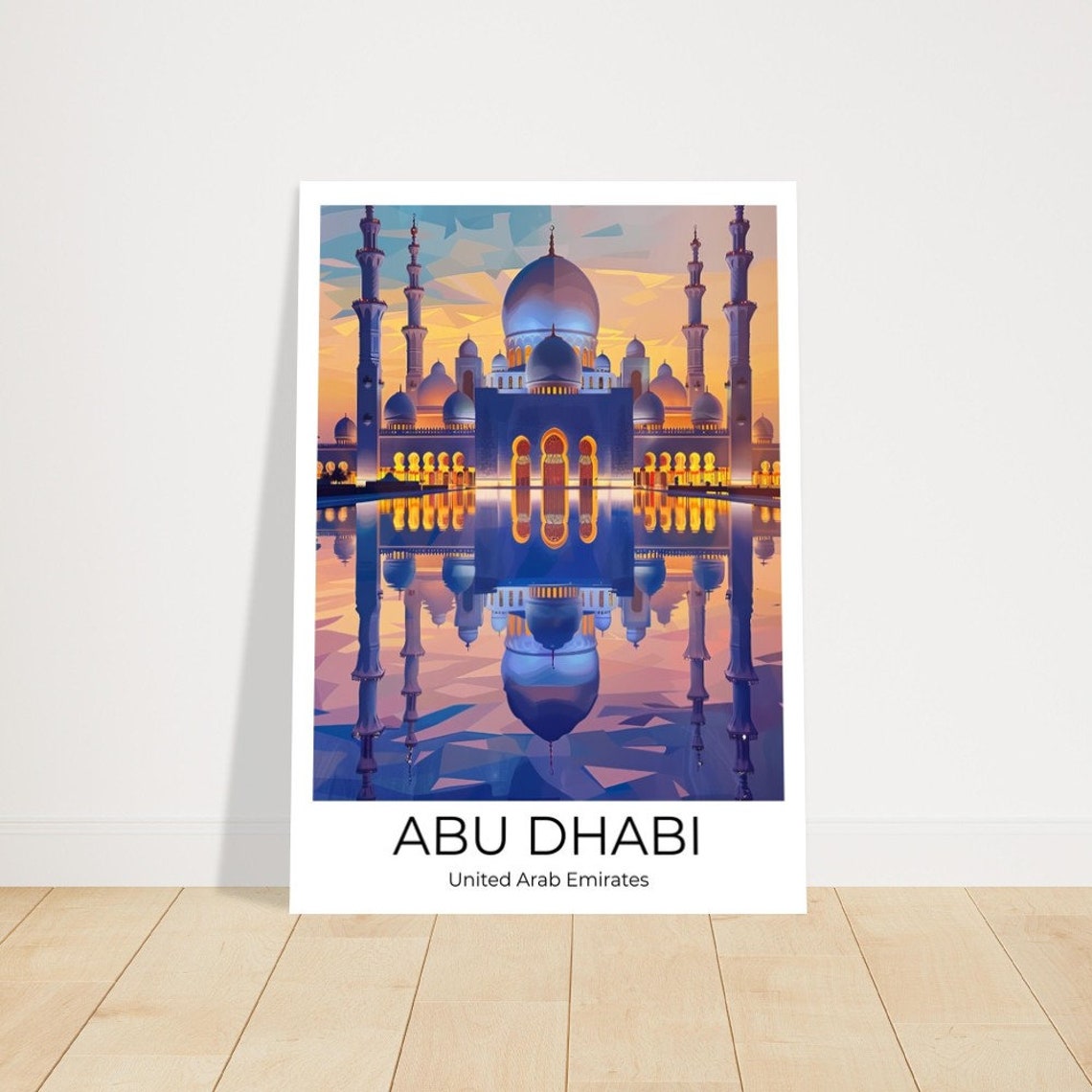 Abu Dhabi Grand Mosque Geometric Sunset Reflection Art Poster - Image 4