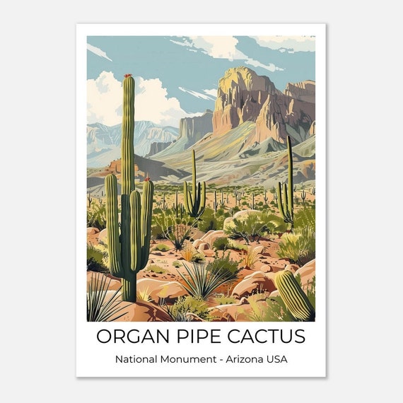 Organ Pipe National Monument National Park Usa Travel Poster Organ Pipe Wall Art Arizona Travel Print Arizona Organ Pipe Wall Decoration