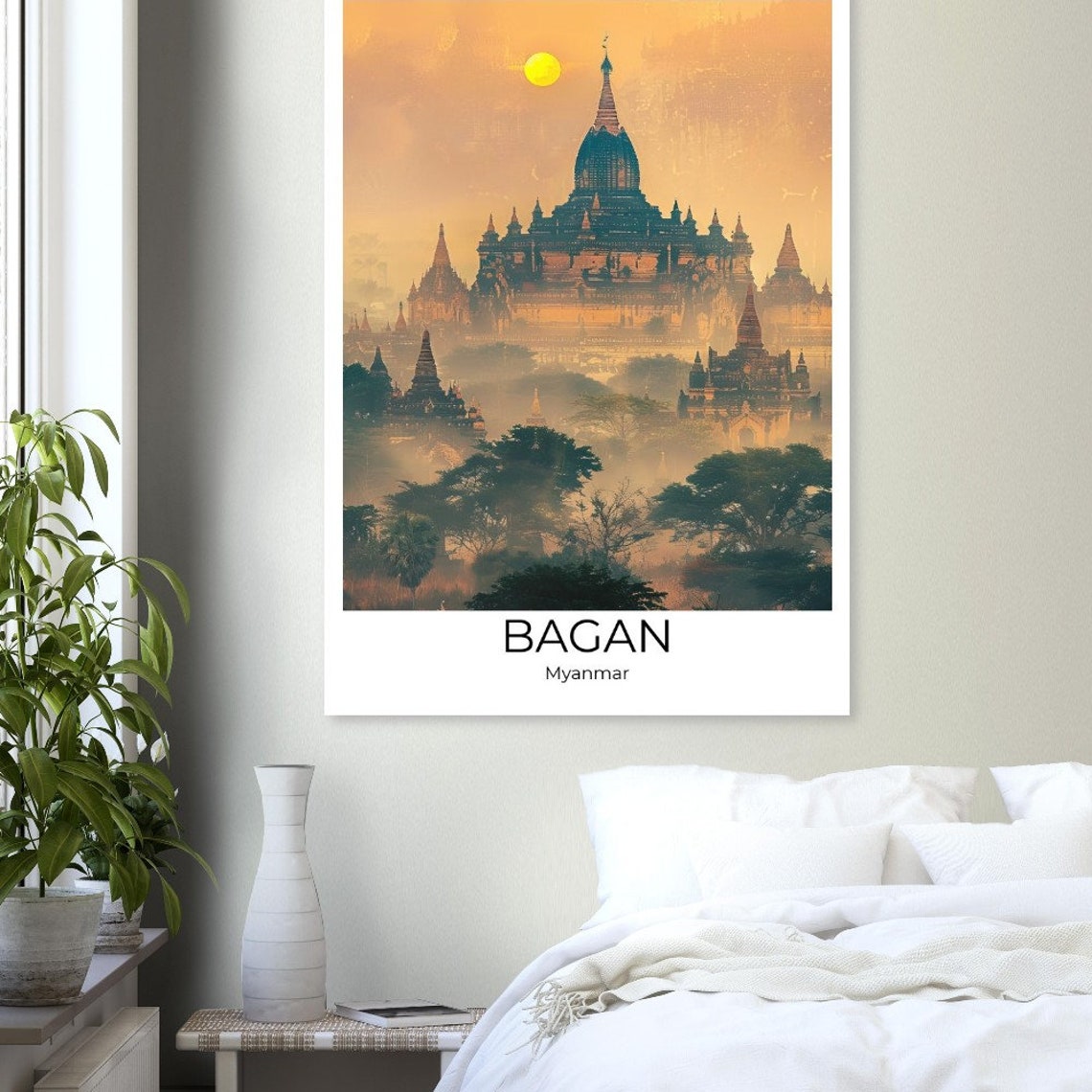 Bagan Myanmar Grand Ancient Temple Golden Sun Glow Scene Poster - Image 2