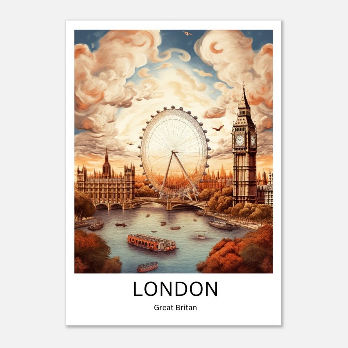 London Wall Art Print London Art Poster London City Art Print London Big Ben London City View London Vintage Poster City Print - Image 3