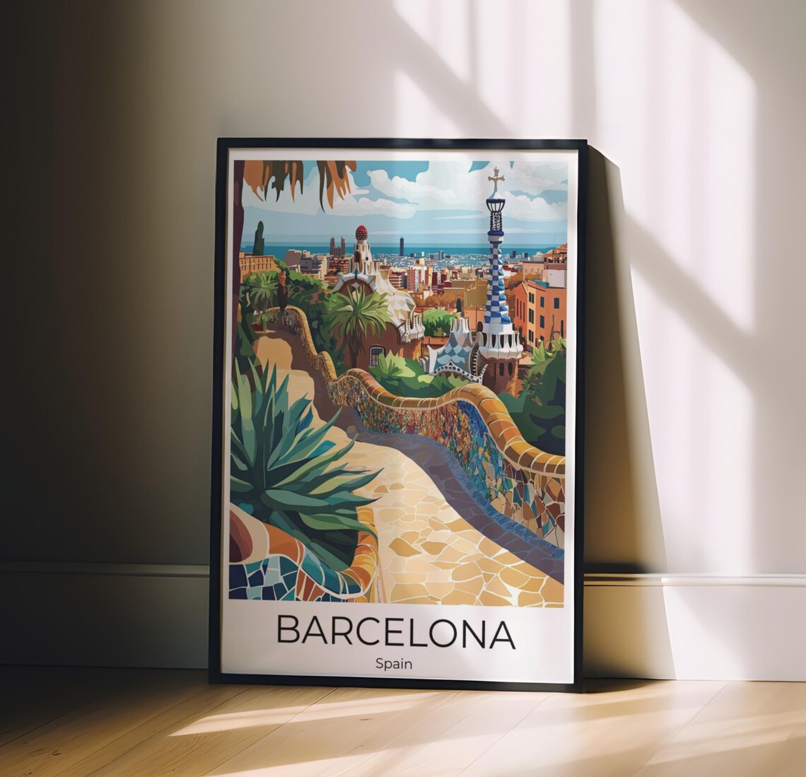 Barcelona Park Guell Gaudi Mosaic Terrace Colorful Travel Poster - Image 3