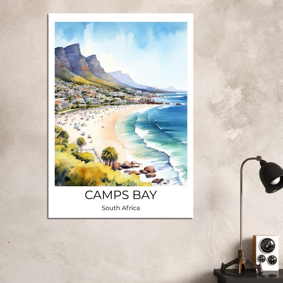 Camps Bay South Africa Beach Coast Watercolor Travel Art Poster - Image 2