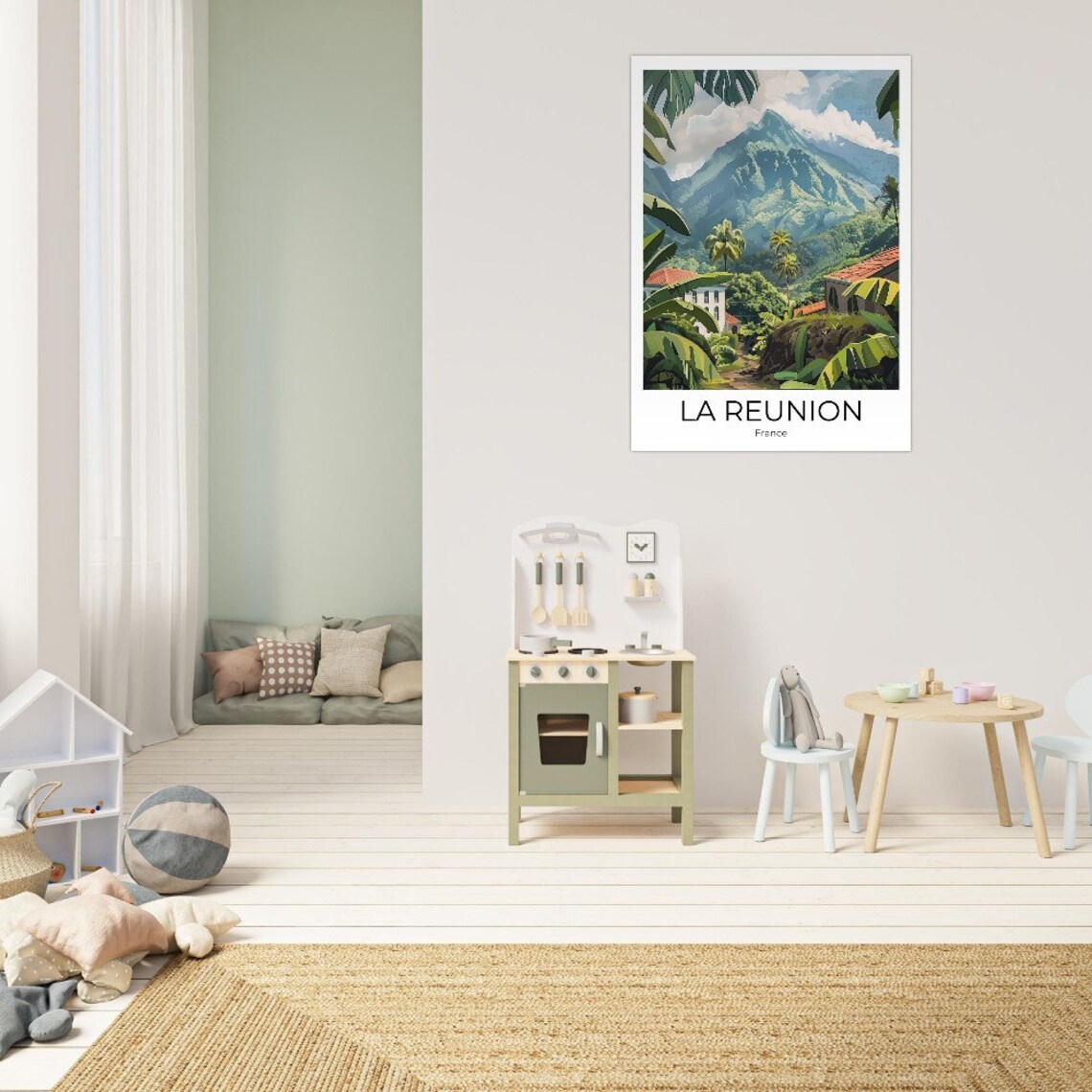 La Reunion France Tropical Volcanic Peaks Village Travel Poster - Image 4
