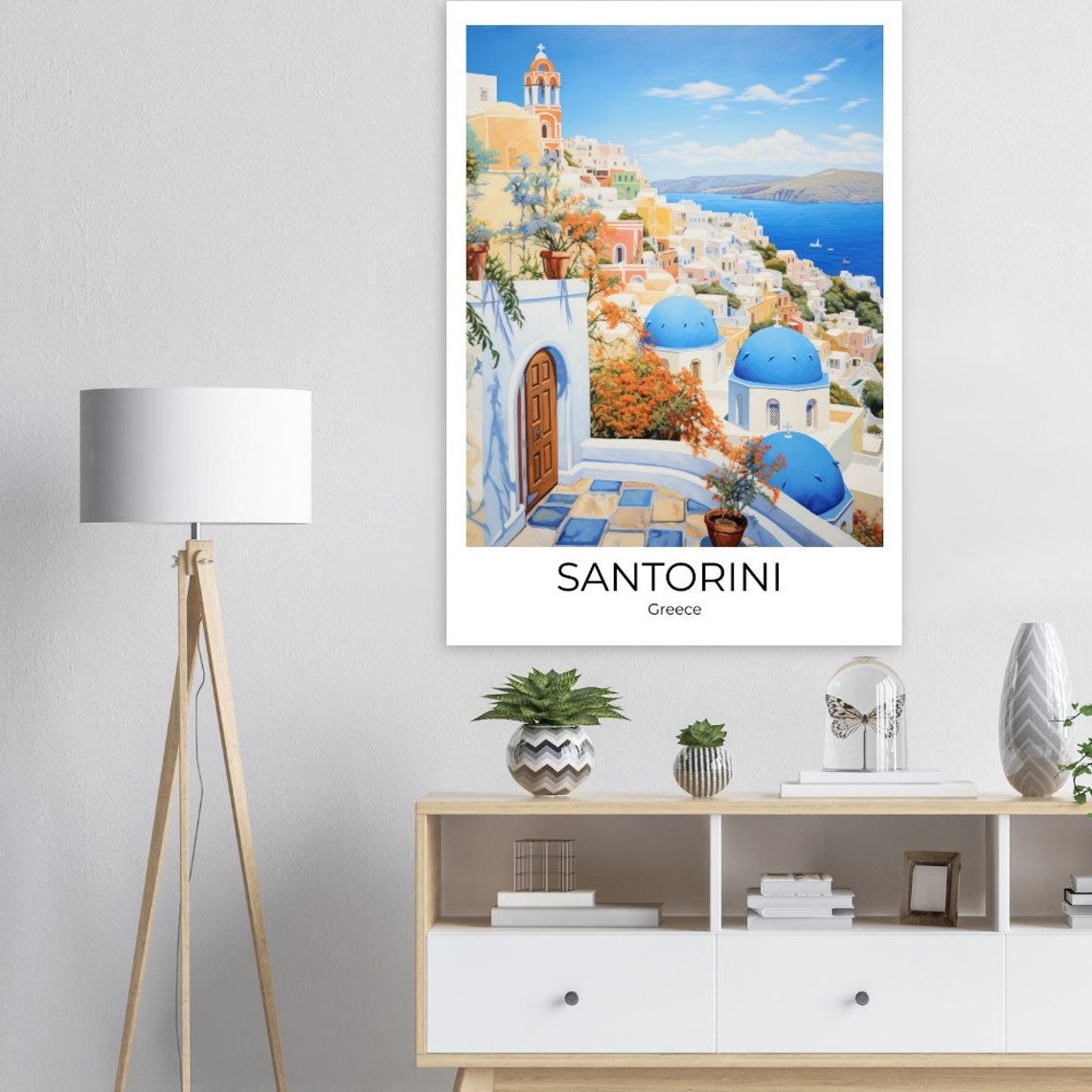 Santorini Greece Blue Dome Churches Caldera Village Travel Poster - Image 2