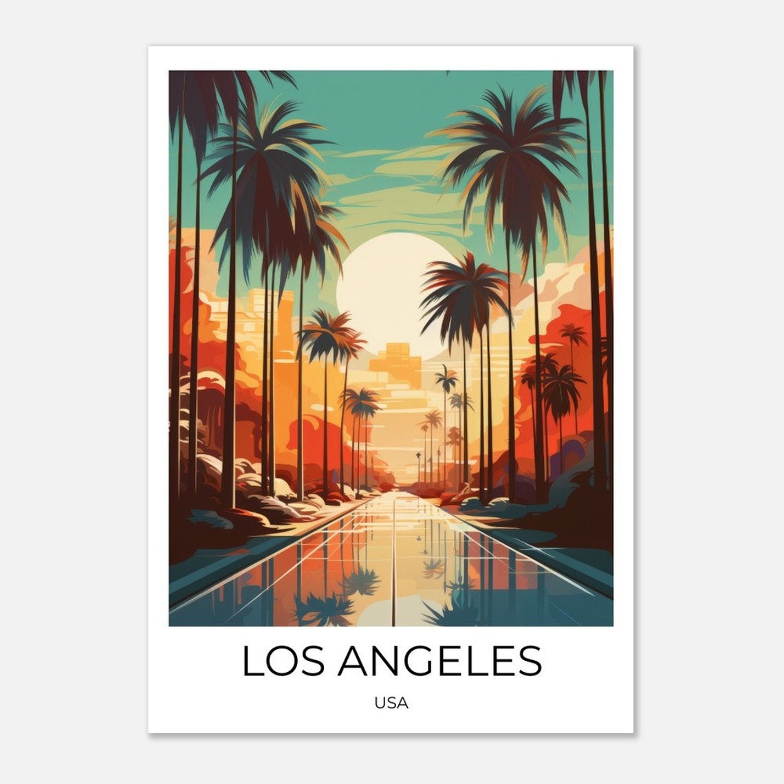 Los Angeles Usa Travel Poster Palm Tree Alley Los Angeles Usa Travel Print Los Angeles Poster Los Angeles Vintage Poster - Image 2