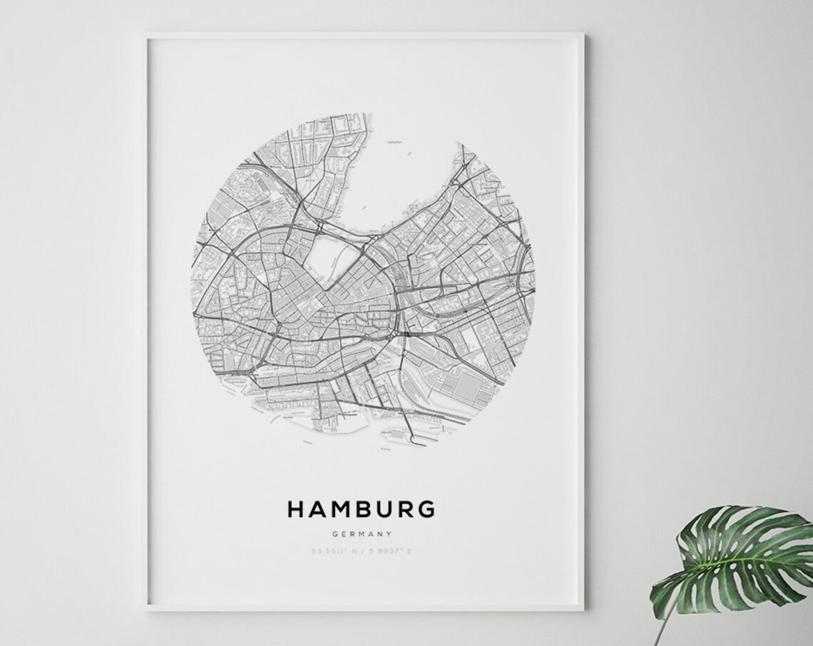 Hamburg Map Print, Minimalist European Travel Poster