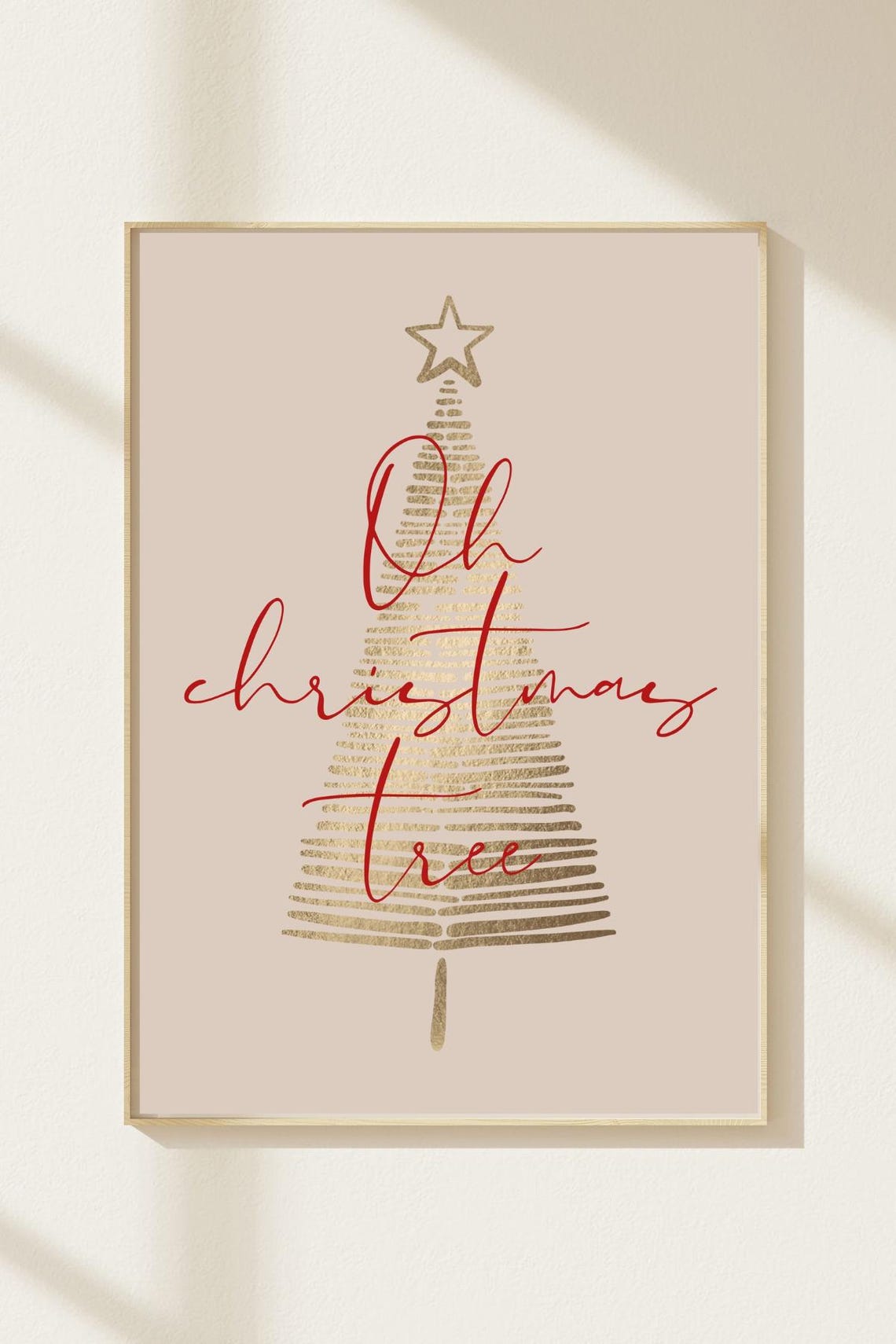 Oh Christmas Tree Gold Brushstroke Tree Beige Minimal Poster