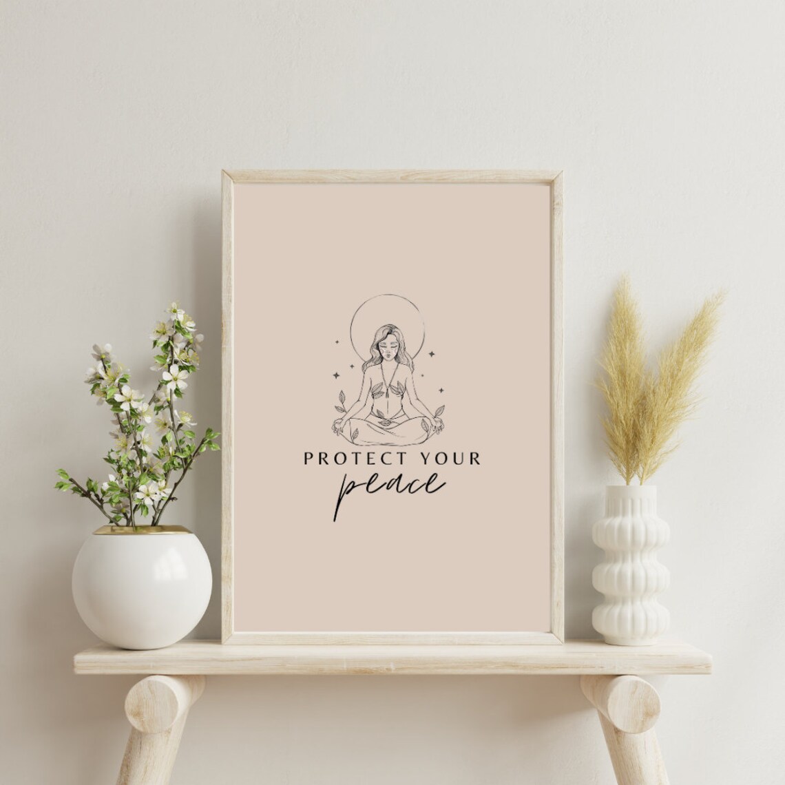 Protect Your Peace Meditating Moon Line Art Yoga Quote Poster - Image 2
