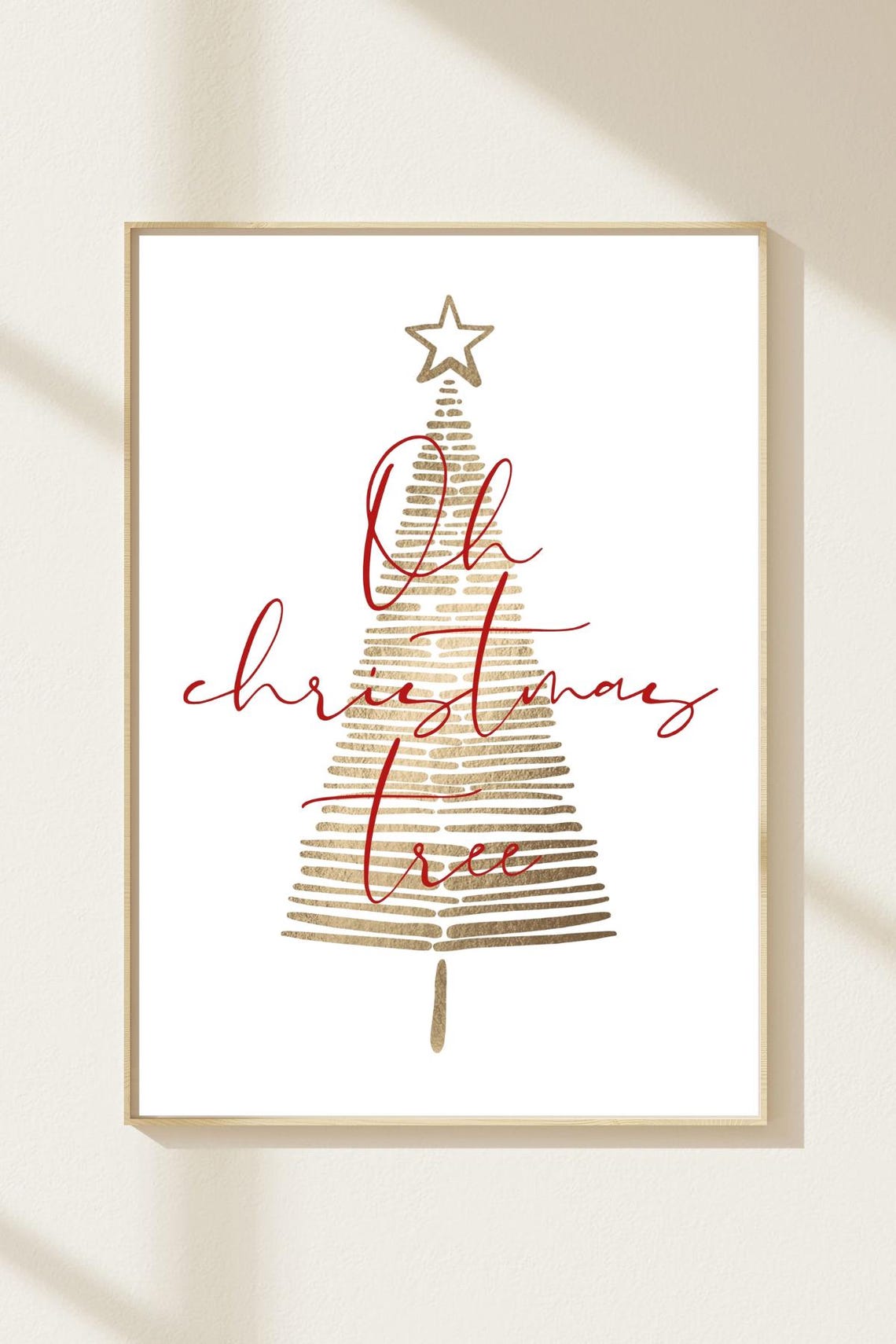 Oh Christmas Tree Gold Brushstroke Tree Star Minimalist Poster