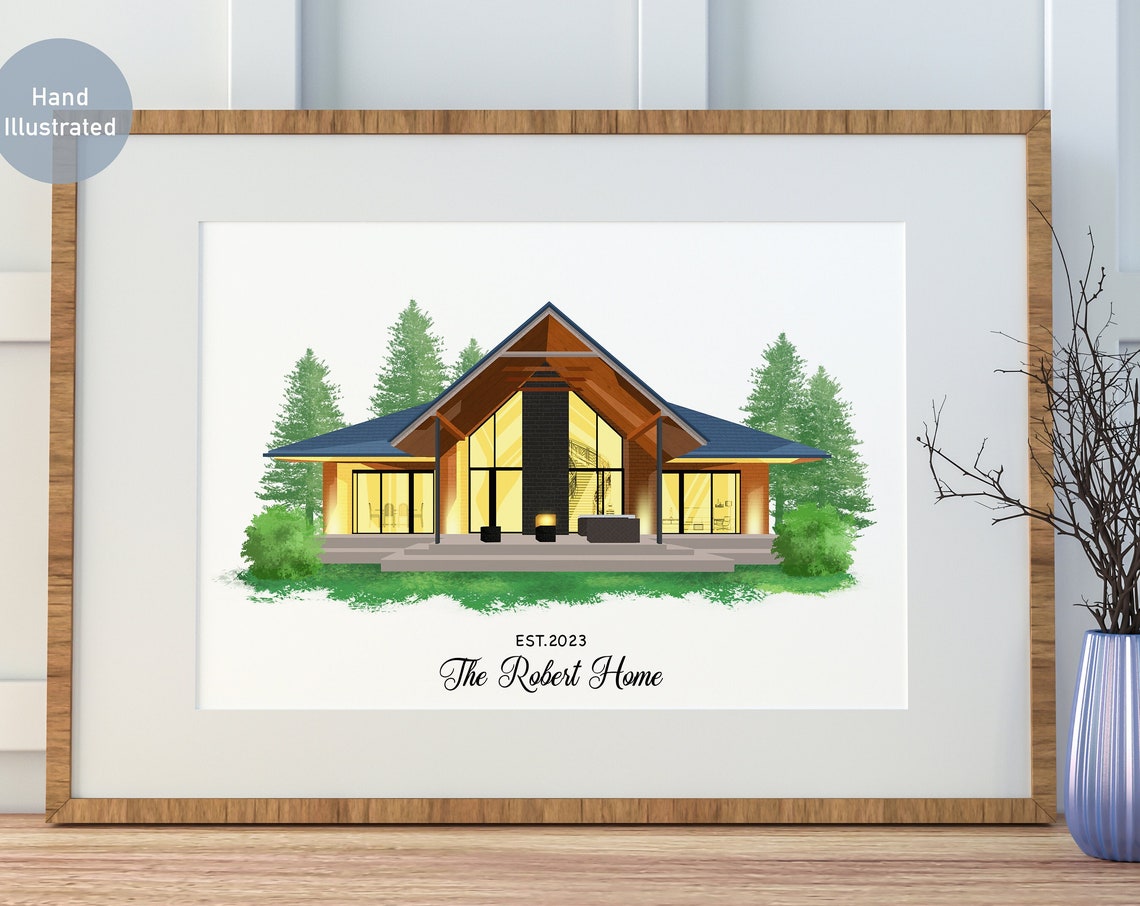 Custom Ranch Home Portrait The Robert Home Established 2023 Print - Image 2