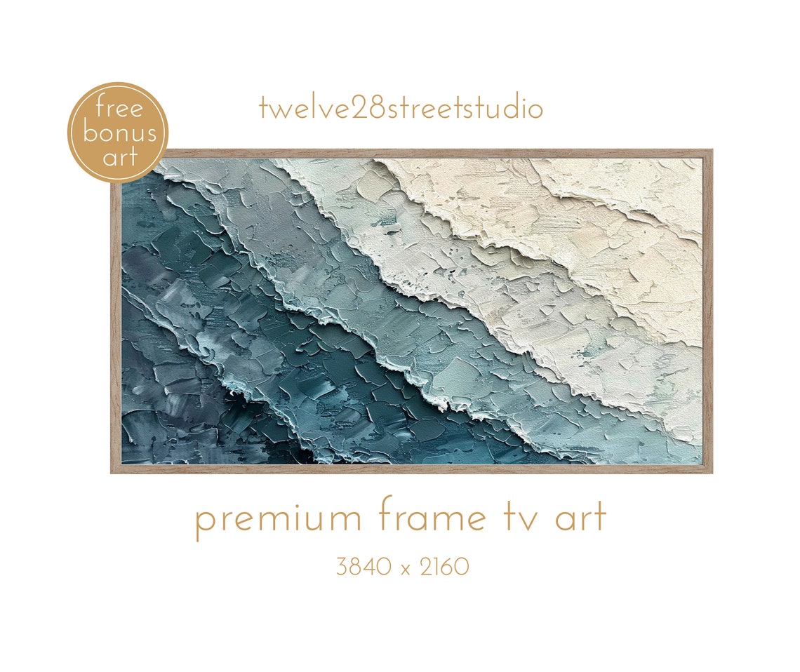 Blue Ocean Waves Textured Impasto Cool Toned Abstract Seascape Poster
