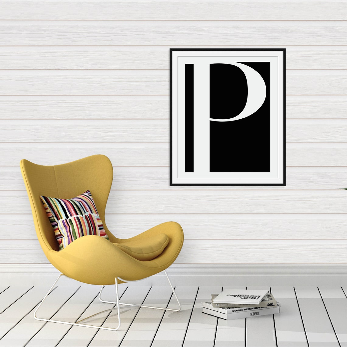 Monochrome Alphabet Initial Letter Black White Serif Art Poster - Image 2
