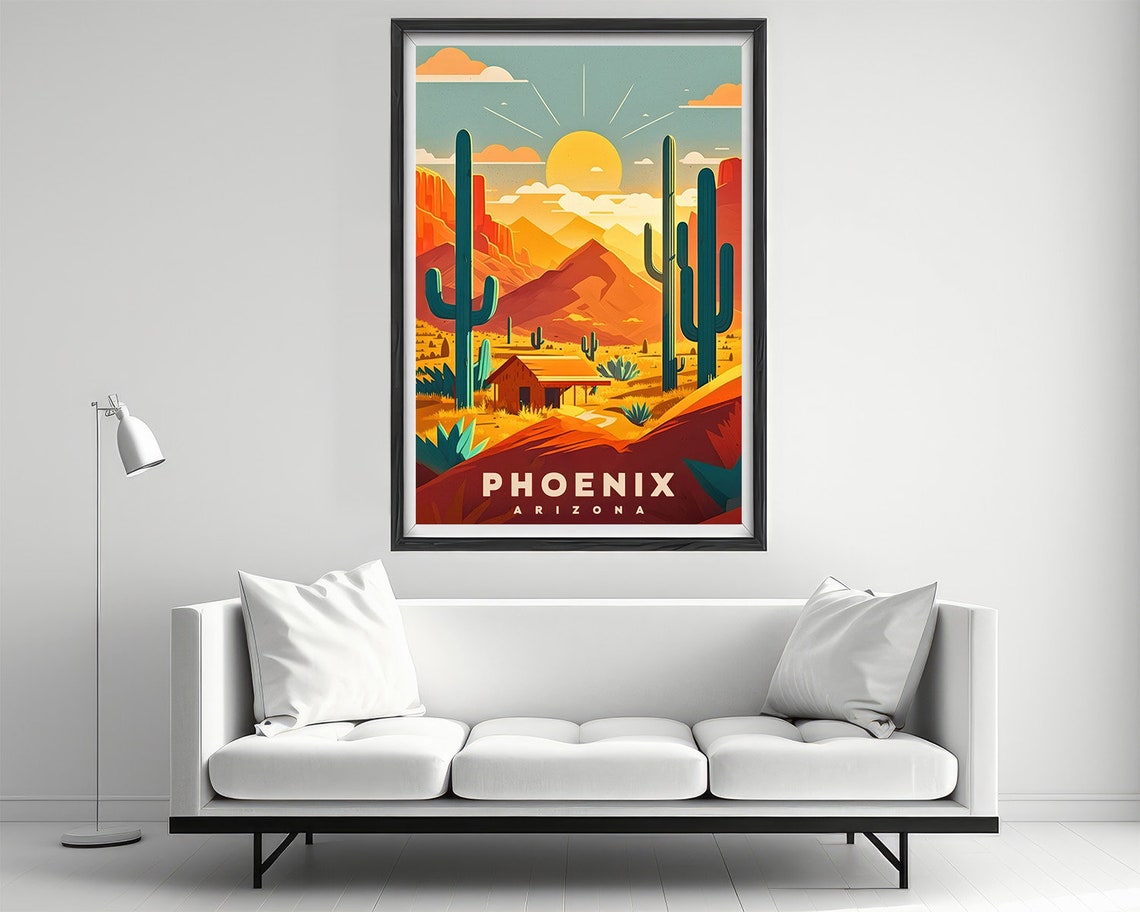 Phoenix Arizona Desert Cacti Blazing Sunset Retro Travel Poster Art - Image 2