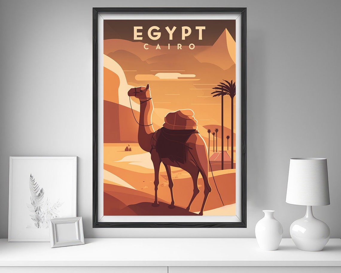 Egypt Cairo Camel Desert Pyramids Vintage Travel Poster Sunset - Image 4