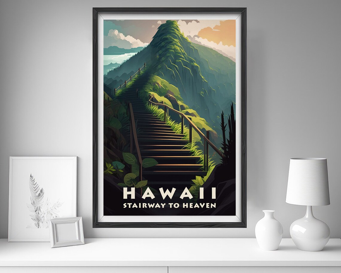 Hawaii Stairway To Heaven Haiku Stairs Hiking Vintage Poster - Image 4