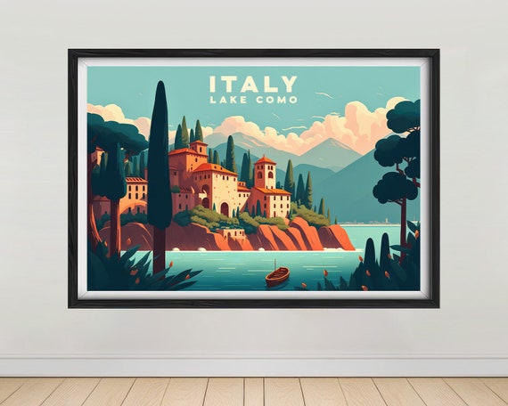 Italy Lake Como Travel Poster Italy Lake Como Wall Art Print Italy Lake Como Painting Illustration Italy Lake Como Watercolor Art