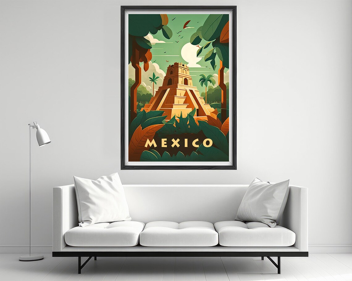 Mexico Ancient Mayan Temple Jungle Pyramid Vintage Travel Poster - Image 2