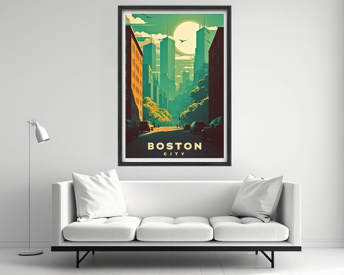 Boston Massachusetts Downtown Skyline Street Retro Travel Poster - Image 2