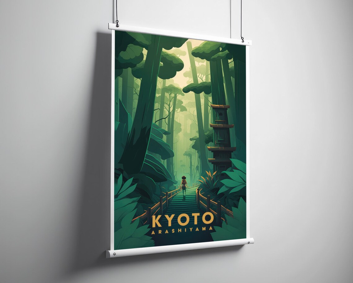 Kyoto Arashiyama Bamboo Forest Stairs Retro Japan Travel Poster - Image 2