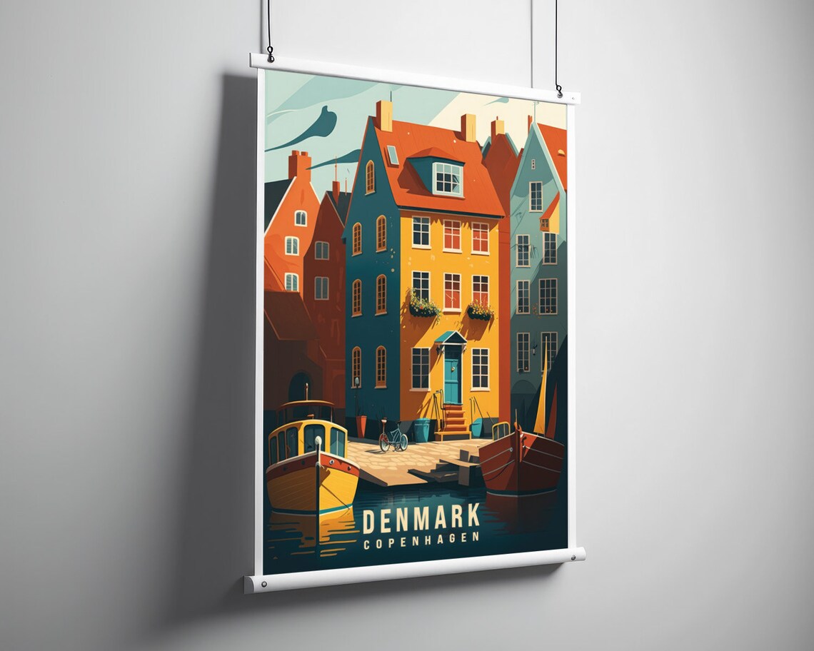 Copenhagen Denmark Nyhavn Gabled Houses Boats Vintage Travel Poster - Image 3