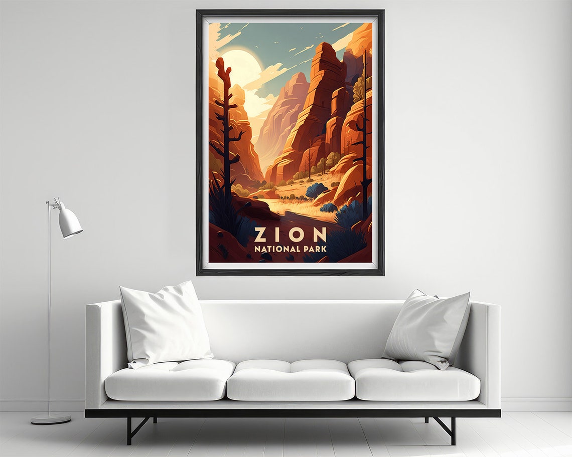 Zion National Park Red Rock Canyon Sunset Retro Travel Poster - Image 2