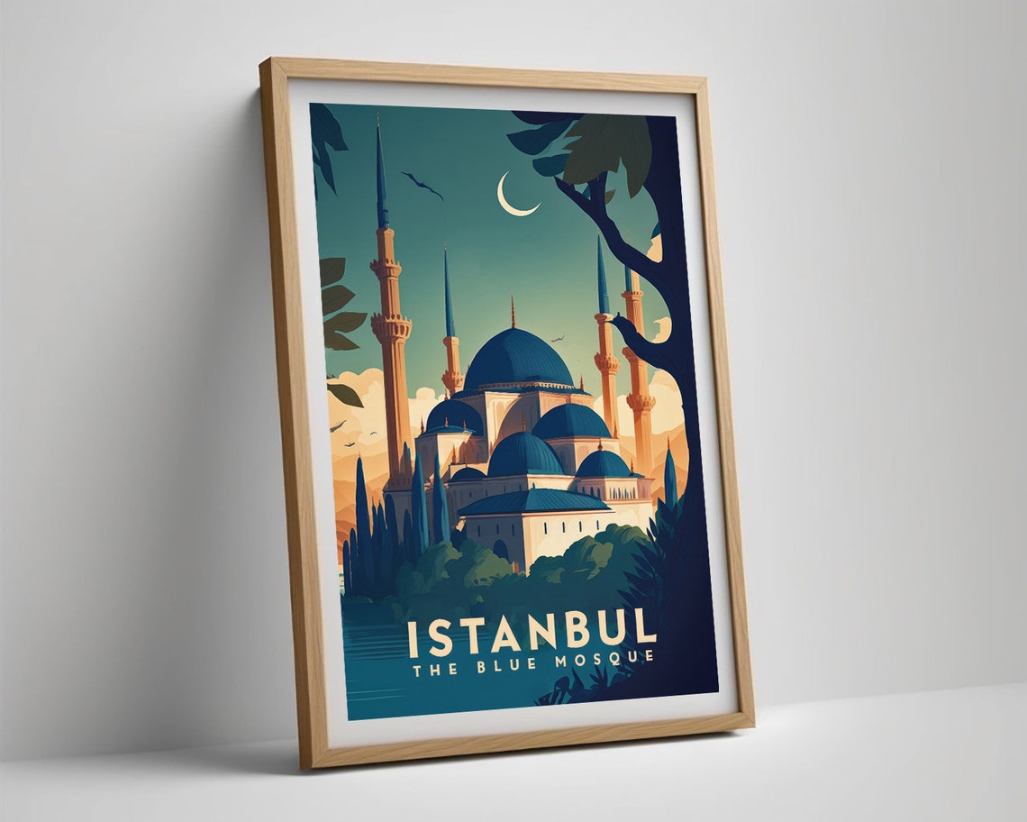 Istanbul Blue Mosque Vintage Travel Poster Moonlit Skyline Art - Image 5
