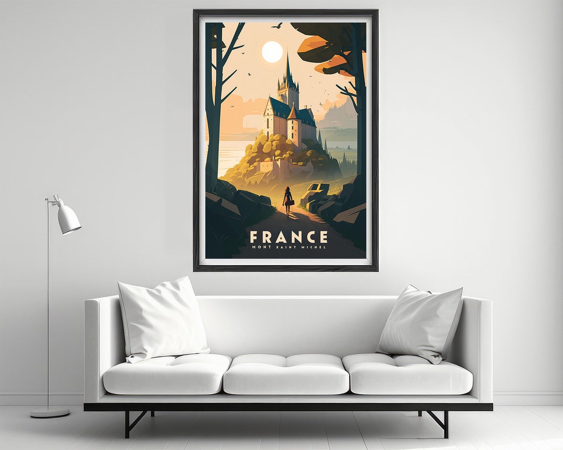 France Mont Saint Michel Abbey Sunset Vintage Travel Poster Normandy - Image 2