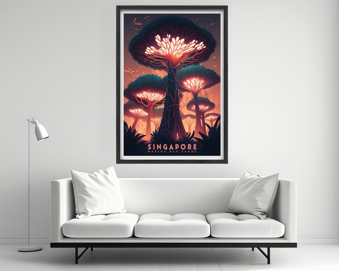 Singapore Supertrees Vintage Travel Poster Glowing Garden Night - Image 2
