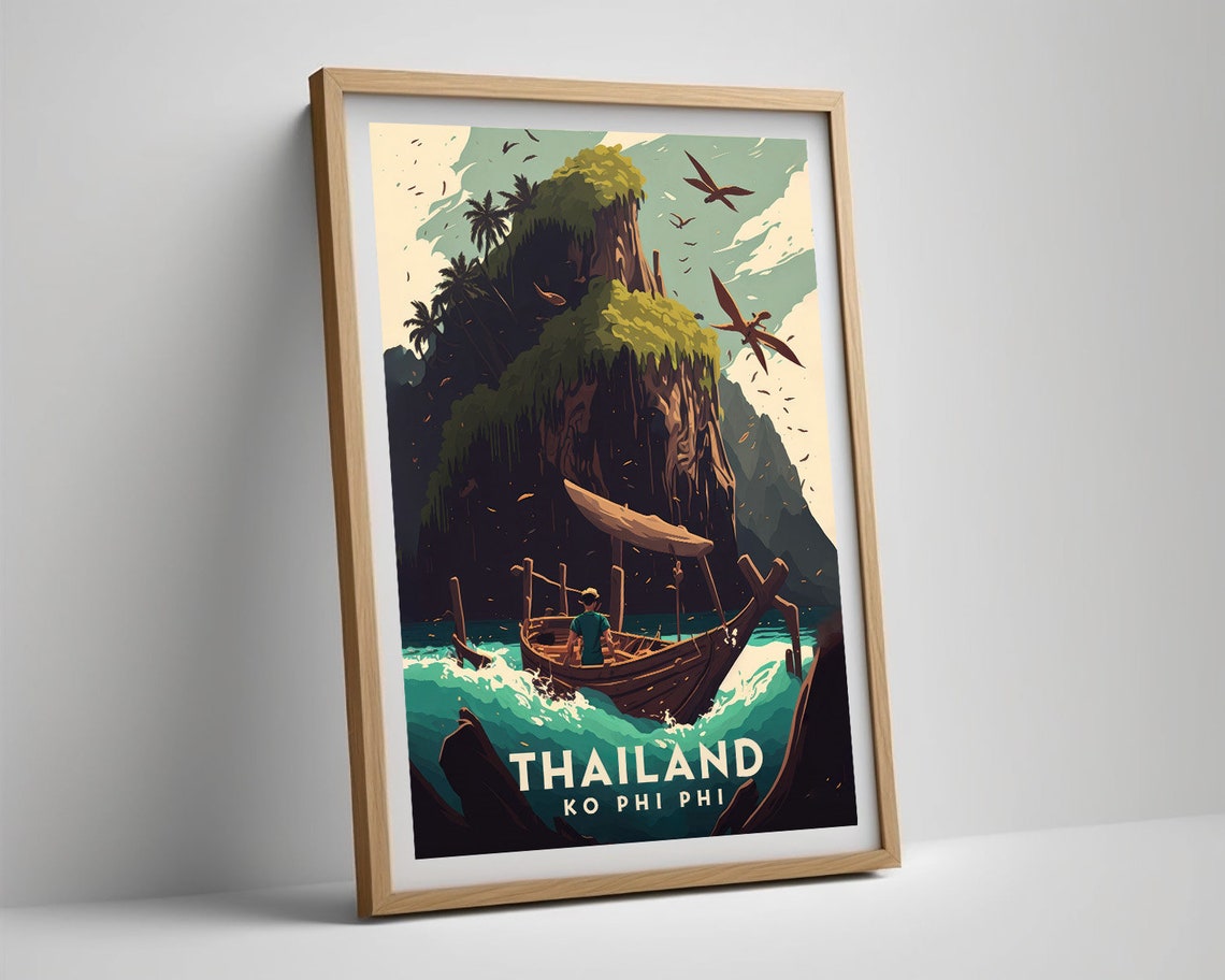 Thailand Ko Phi Phi Longtail Boat Limestone Cliffs Travel Poster - Image 5