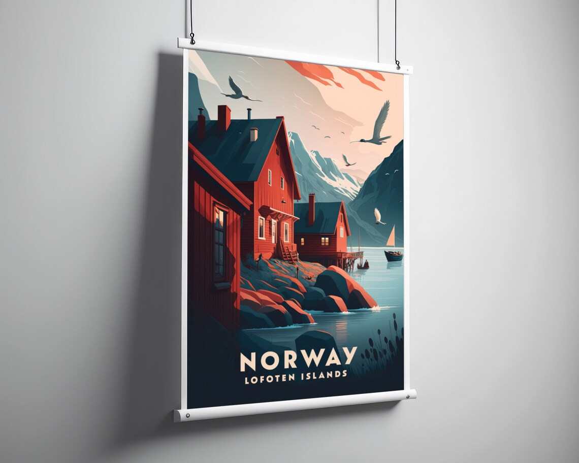 Norway Lofoten Islands Watercolor Travel Poster - Image 3