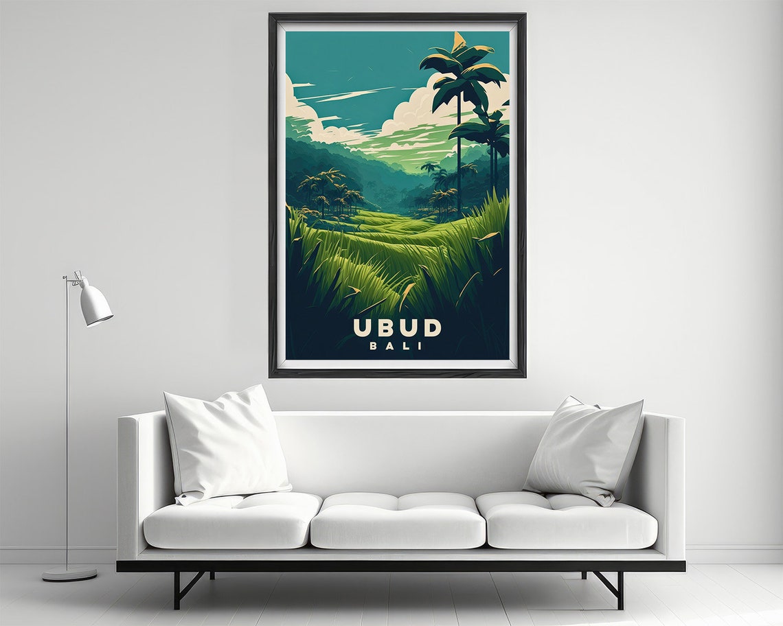 Ubud Bali Emerald Rice Terraces Palm Grove Vintage Travel Poster - Image 2