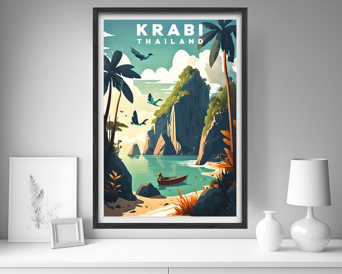 Krabi Travel Poster Krabi Print Krabi Wall Art Print Krabi Thailand Krabi Painting Krabi Illustration Krabi Watercolor Krabi Home Decor Art - Image 4
