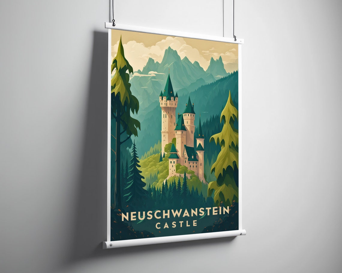 Neuschwanstein Castle Bavarian Alps Fairy Tale Retro Travel Poster - Image 3