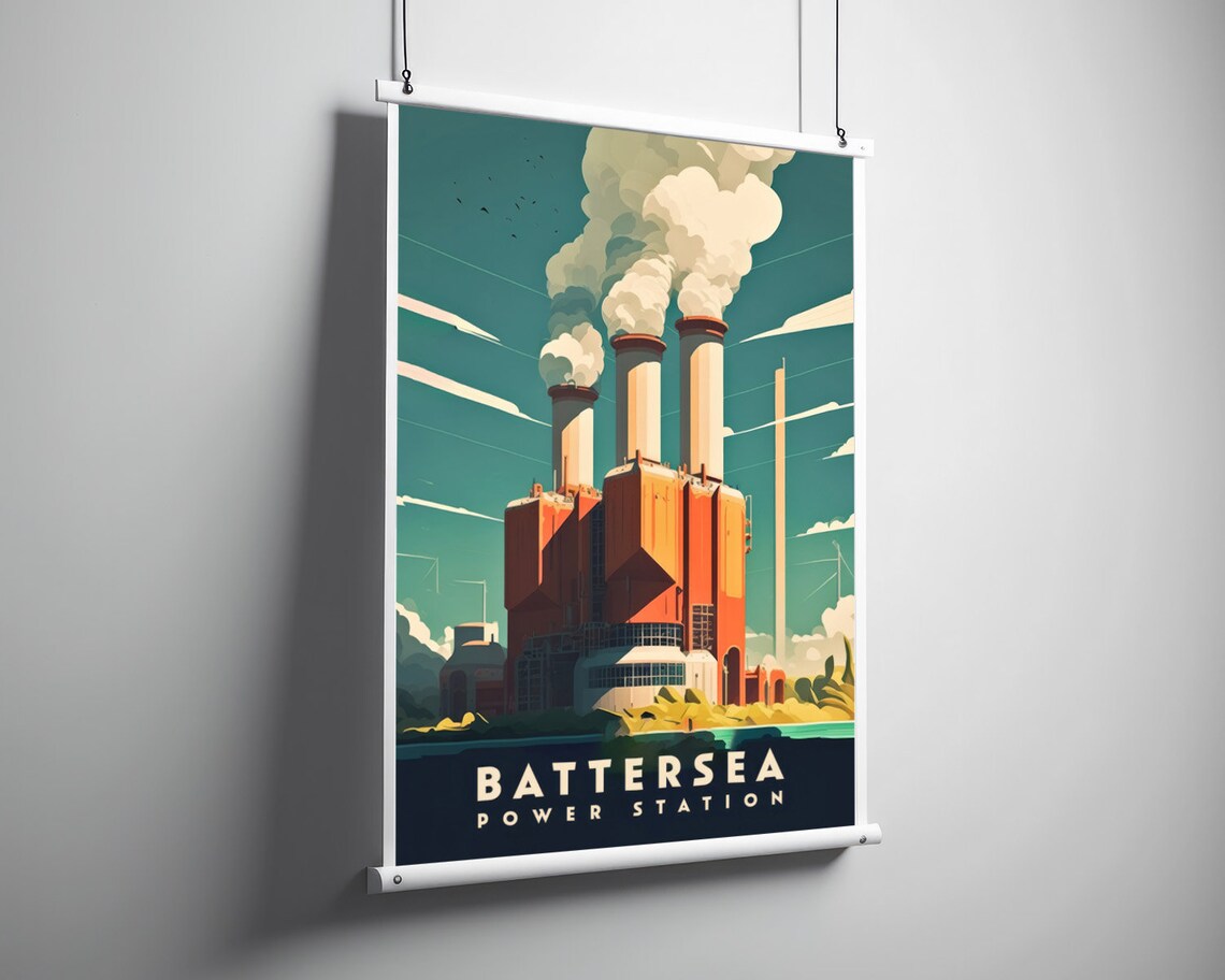 Battersea Power Station London Industrial Vintage Travel Poster - Image 3
