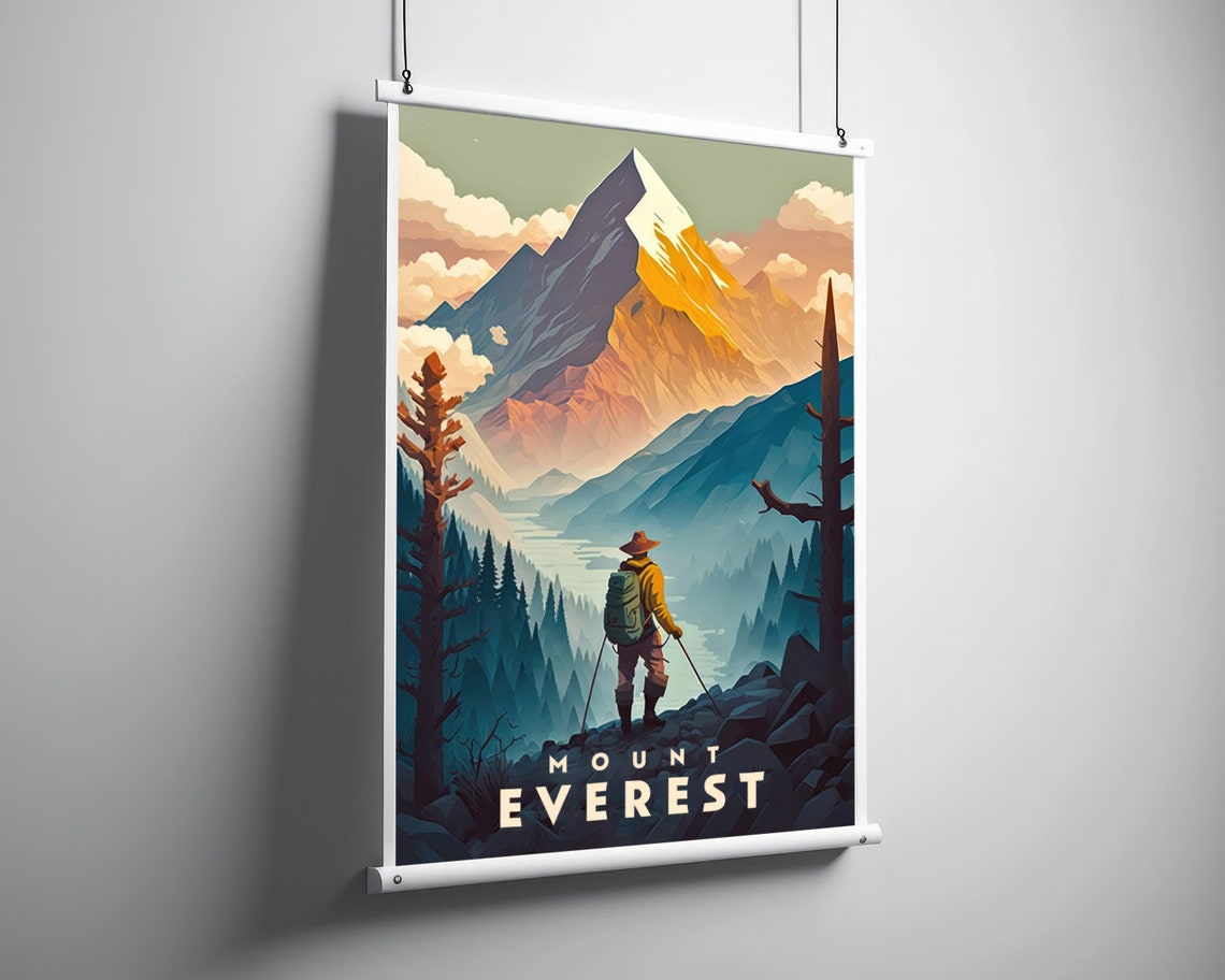 Mount Everest Travel Poster Everest Wall Art Print Mt Everest Painting Himalayas Travel Art Poster Mt Everest Painting Home Decor - Image 3