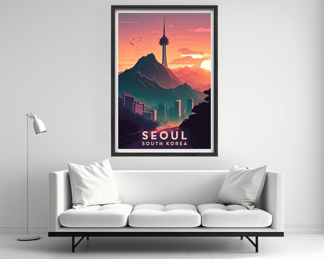 Seoul South Korea Tower Mountain Sunset Vintage Travel Art Poster - Image 2