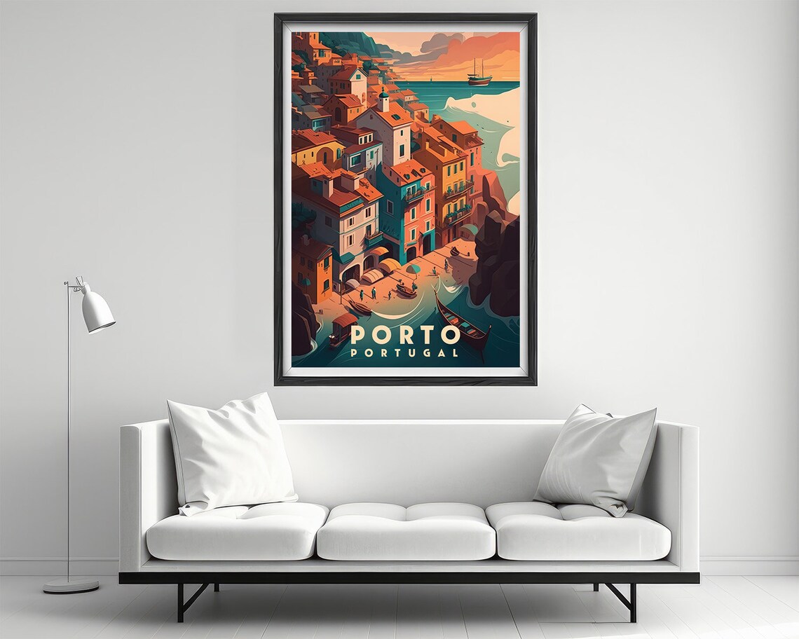 Porto Portugal Colorful Riverside Old Town Sunset Travel Poster - Image 2