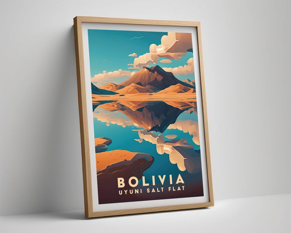Bolivia Uyuni Salt Flat Travel Poster Bolivia Uyuni Salt Flat Wall Art Print Bolivia Painting Illustration Bolivia Watercolor Art - Image 5