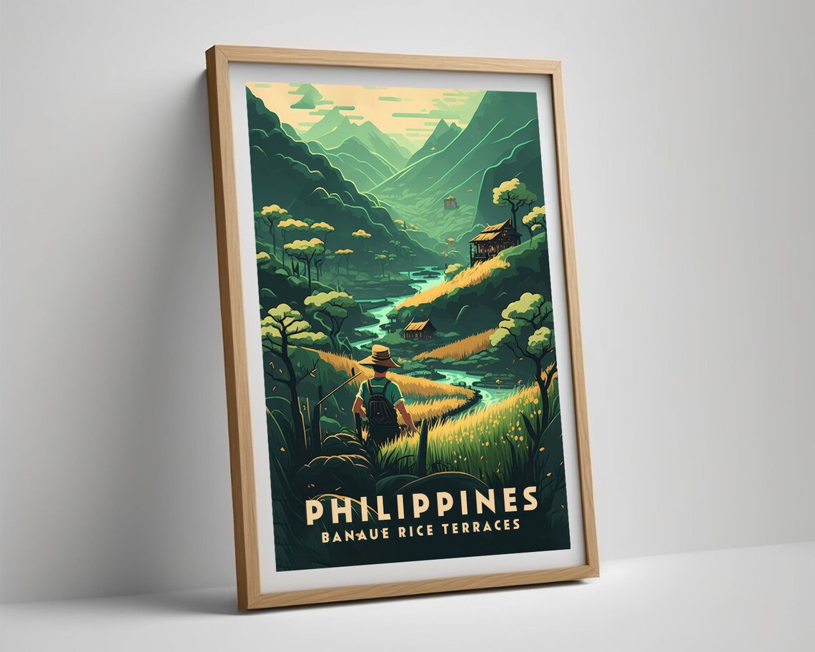 Philippines Banaue Rice Terraces Hiker Vintage Travel Art Poster - Image 5