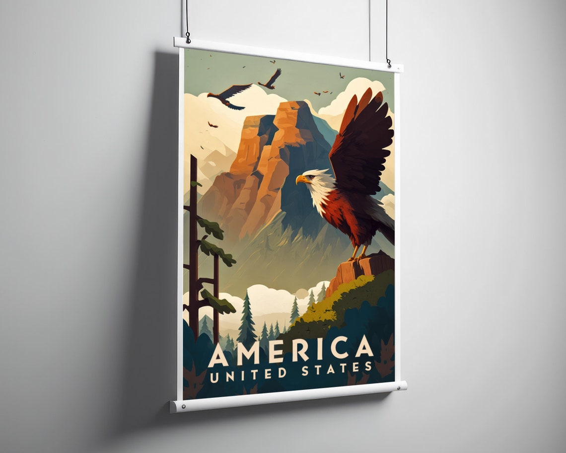 United States Of America Travel Poster Usa Eagle Wall Art Print America Eagle Painting Illustration America Watercolor Home Decor - Image 3