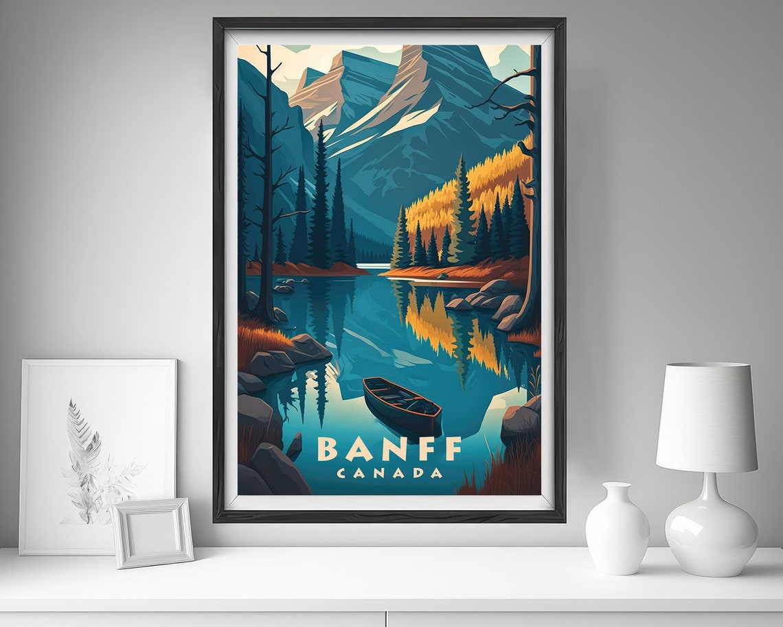Banff Canada Alpine Lake Canoe Vintage Travel Poster Rockies - Image 3