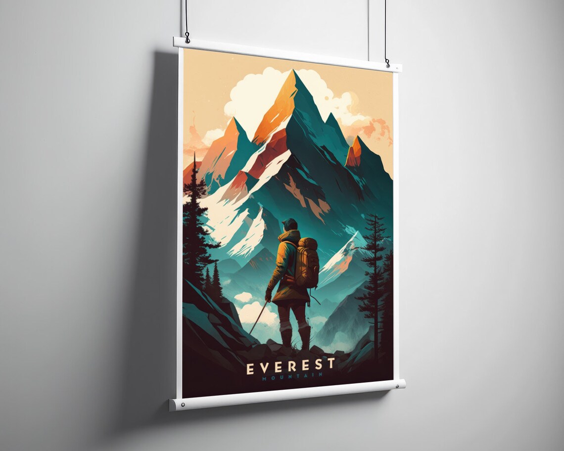 Mount Everest Himalaya Summit Hiker Sunset Vintage Travel Poster - Image 3