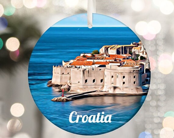 Croatia Dubrovnik Walled Old Town By The Sea Christmas Ornament Print